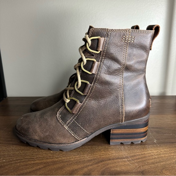 SOREL Cate Brown Leather Lace Up Burro Waterproof Boots Sz 8.5 Womens - Picture 1 of 7